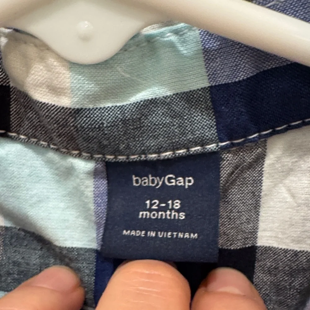 GAP Navy and White Plaid Baby Romper 12-18 months